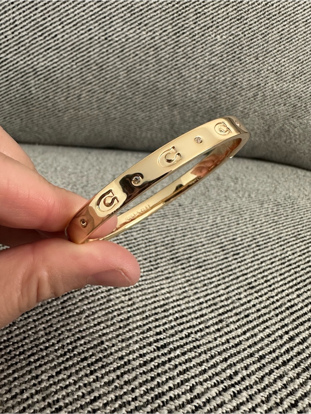 Coach Signature C Logo Crystal Hinged Bangle Bracelet Gold